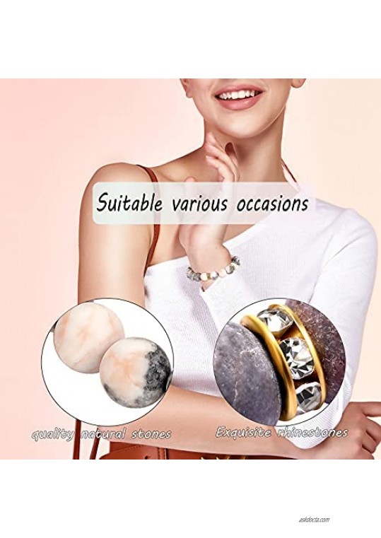 2 Pieces Lava Rock Bracelet Natural Stone Beaded Bracelets Gemstone Beaded Stretchy Bracelets for Women Accessories Yoga