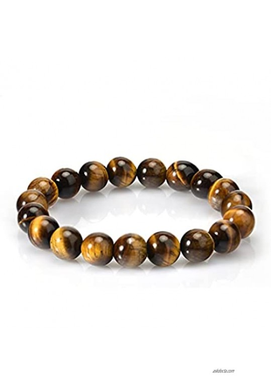 AOOVOO 10mm Beaded Bracelets for Women Men  Stretch Cool Tigers Eye Crystal Bracelet Stress Relief Gifts  7" Dad Gift from Daughter for Birthday