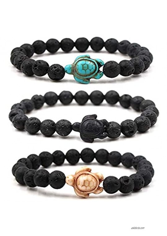 Caiyao 3pcs Turquoise Sea Turtles Beads Bracelet 8mm Rock Stone Elastic Stretch Ccean Animal Bracelet for Women Men-3pcs Rock Stone