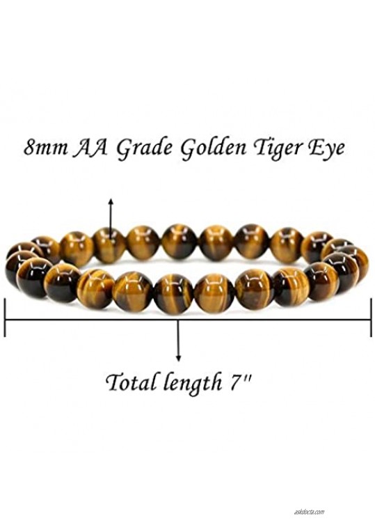 CCBFY Handmade Gem Bracelet Tiger Eye Gemstone 8mm Round Beads Stretch Bracelets 7 Unisex