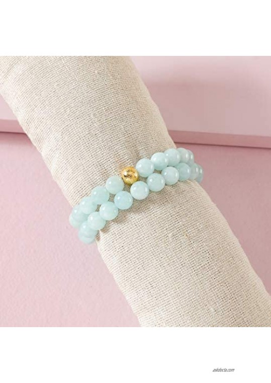 CHOGLE Gemstone Beaded Bracelets for Women - Semi Precious 8mm Round Natural Stone Beads Bracelet - Stretch Strand Bracelet for Girls
