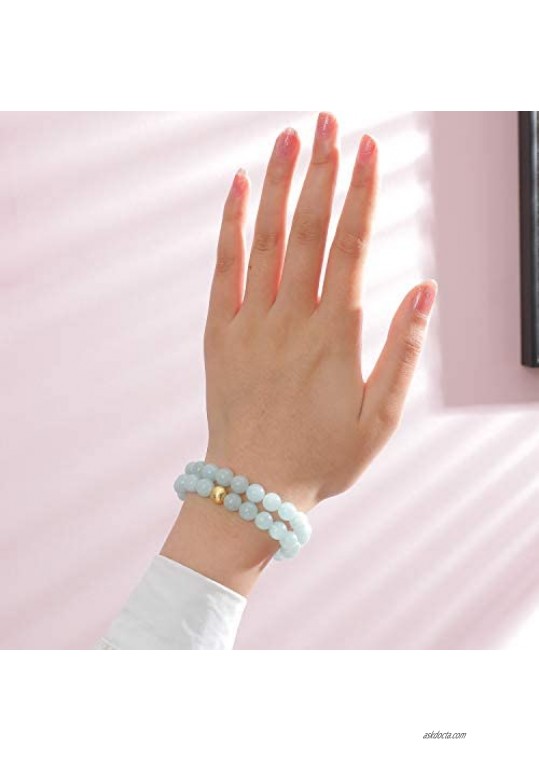 CHOGLE Gemstone Beaded Bracelets for Women - Semi Precious 8mm Round Natural Stone Beads Bracelet - Stretch Strand Bracelet for Girls