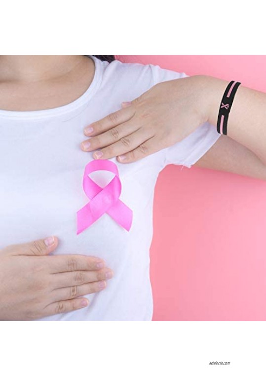 Cooluckday Breast Cancer Awareness Bracelet for Women Pink Ribbon Bracelets Breast Cancer Awareness Decorations Gifts for Women 10 Pcs