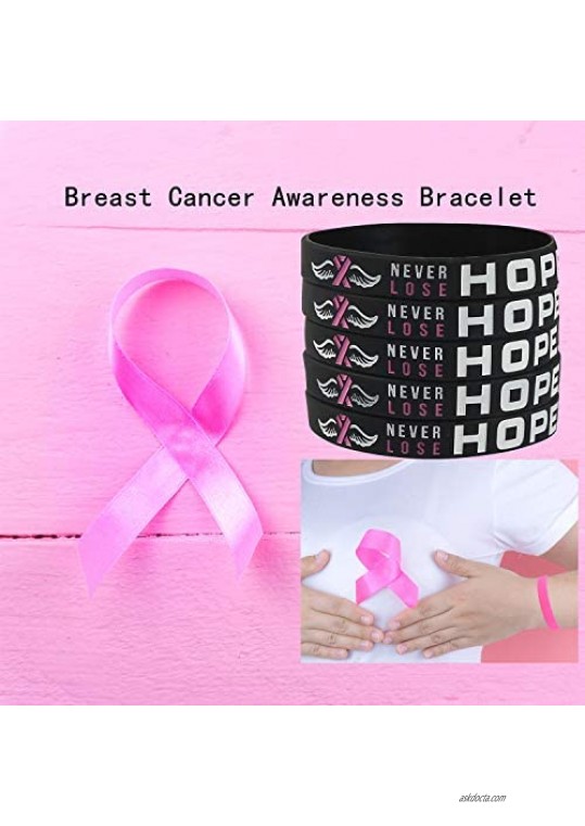 Cooluckday Breast Cancer Awareness Bracelet for Women Pink Ribbon Bracelets Breast Cancer Awareness Decorations Gifts for Women 10 Pcs