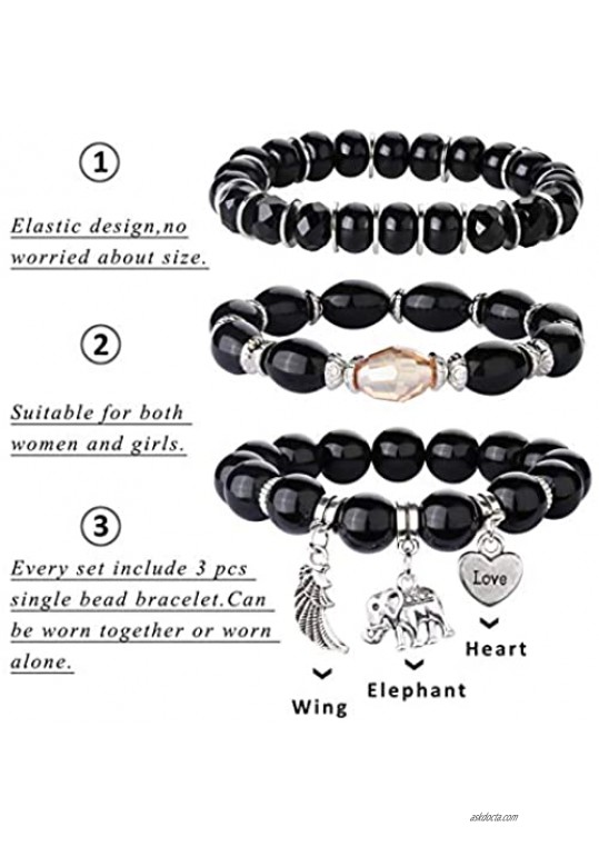 Finrezio 4 Sets Bohemian Beaded Bracelets for Women Girls Multilayer Stretch Stackable Elephant Wing Love Heart Bracelet Set Multicolor Jewelry