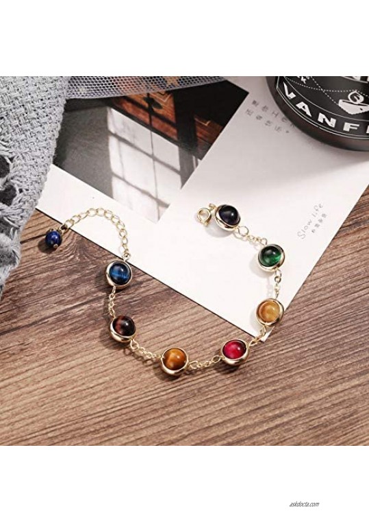 Glveaoui 7 Colors Natural Gemstone Bracelet Chakras Crystals Stones Bracelet