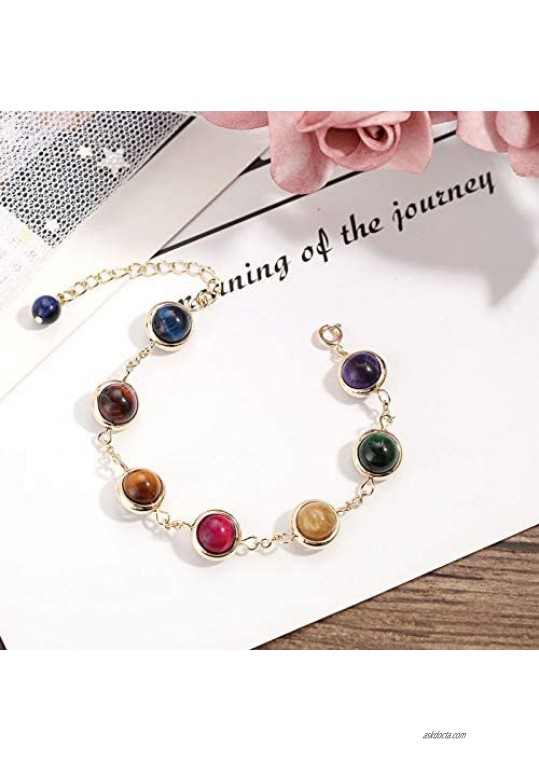 Glveaoui 7 Colors Natural Gemstone Bracelet Chakras Crystals Stones Bracelet