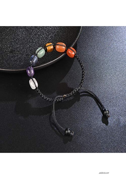 iSTONE 7 Chakra Bracelet Natural Gemstone Healing Crystal Bracelet Braided Rope Bracelets for Women Men Girl
