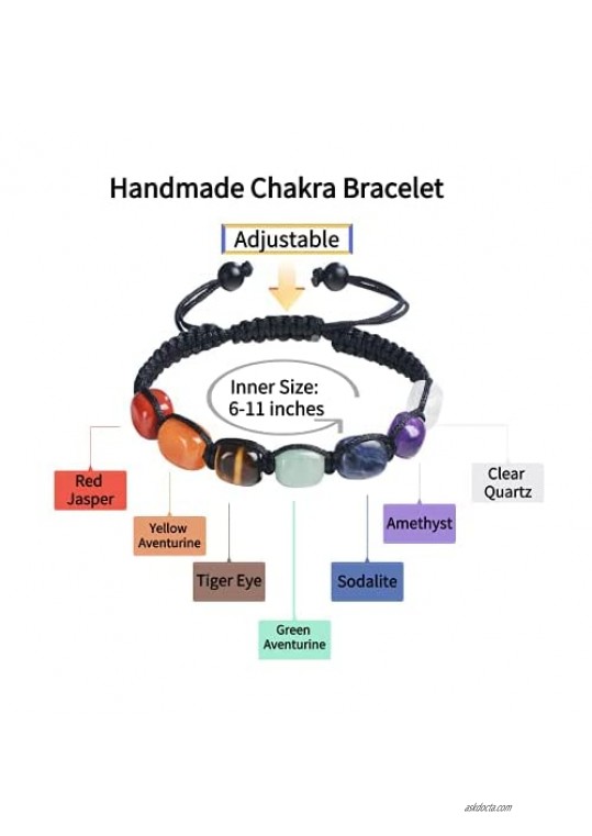 iSTONE 7 Chakra Bracelet Natural Gemstone Healing Crystal Bracelet Braided Rope Bracelets for Women Men Girl