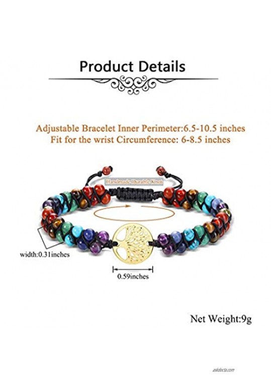 Jovivi 7 Chakra Tree of Life Crystal Bracelet Doule Layer Natural Chakra Gemstone Healing Stone Beads Bracelet for Women Men Yoga Reiki Meditation