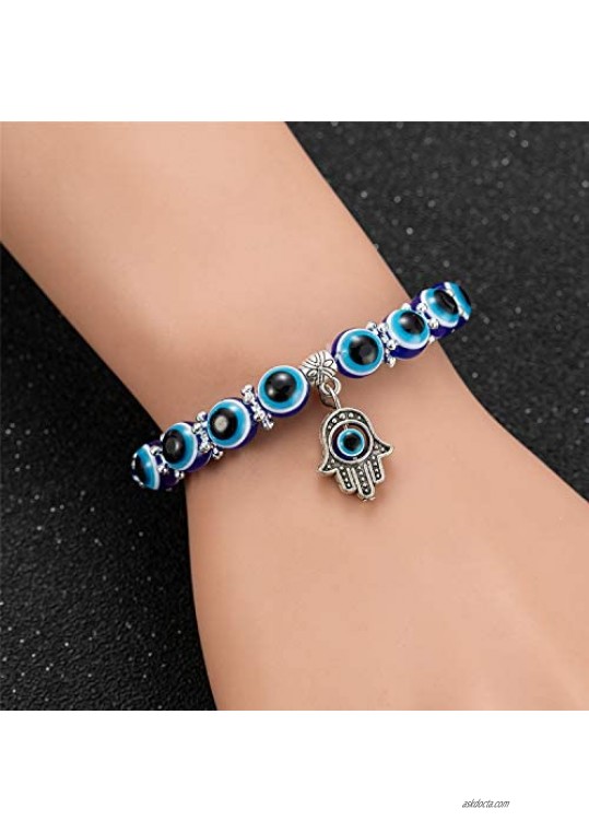 kelistom Evil Eye Bead Bracelet for Women Men Blue Eye Colorful Beaded Stretch Bracelets for Women Men Teens Amulet for Protection Health and Good Luck