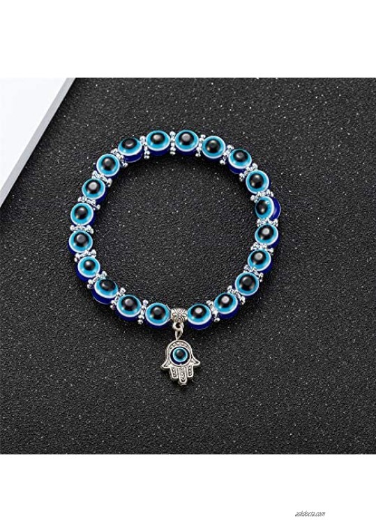 kelistom Evil Eye Bead Bracelet for Women Men Blue Eye Colorful Beaded Stretch Bracelets for Women Men Teens Amulet for Protection Health and Good Luck