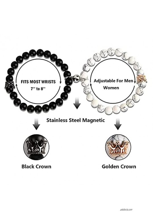 Magnetic Bracelets for Couples King&Queen Crown Bracelets Friendship Matching Bracelets His and Her Distance Beads Bracelet Gifts for Men Women