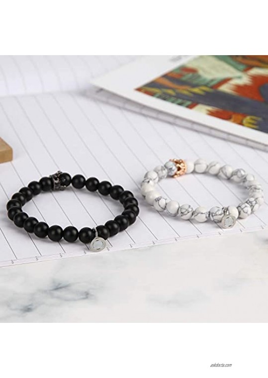 Magnetic Bracelets for Couples King&Queen Crown Bracelets Friendship Matching Bracelets His and Her Distance Beads Bracelet Gifts for Men Women