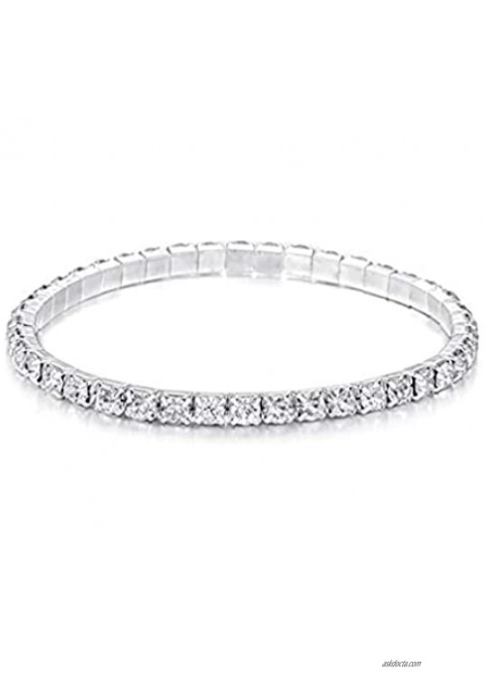 Mooinn Crystal Tennis Bracelet Silver Rhinestone Stretch Bracelets for Women Girls