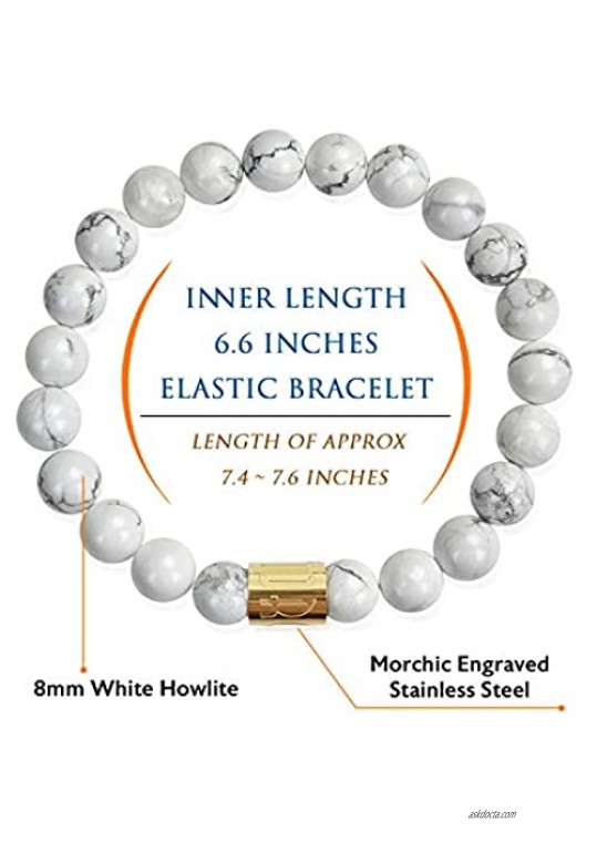Morchic 8mm Natural Gemstone Stretch Bracelet for Women Men Unisex Genuine Energy Crystal Stone Beads Classic Simple Design Cuff Birthday Gift 7.5 Inch
