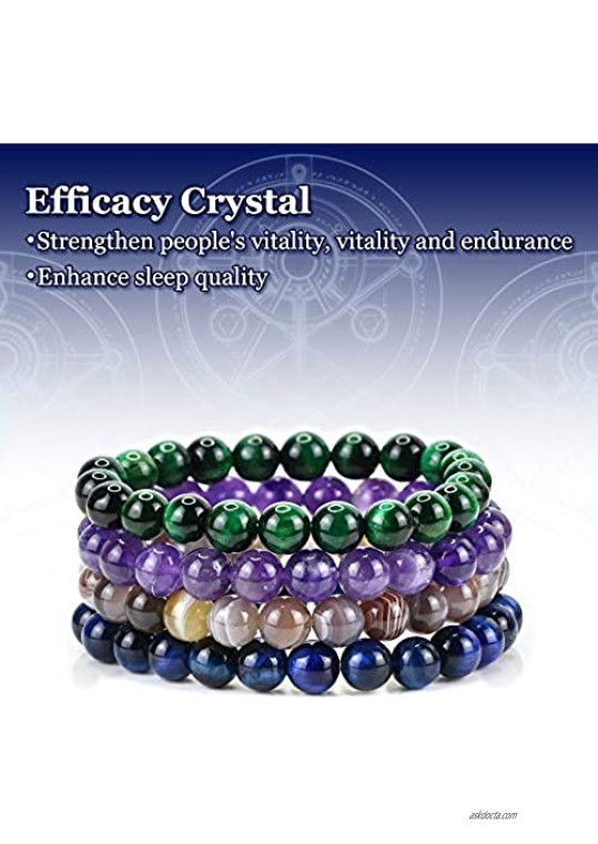 Natural Gemstones Bracelet 8mm Chakra Round Beads Energy Power Crystal Reiki Healing Elastic Stretch 7 Inch Unisex(ite)