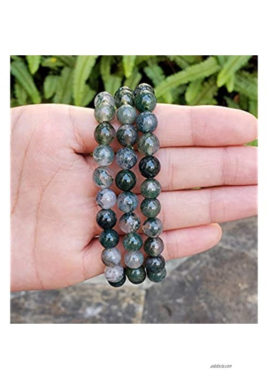 Natural Moss Agate Gemstone Bracelet 7 inch Stretchy Chakra Gems Stones Healing Crystal Energy Quartz Rocks GB8-25