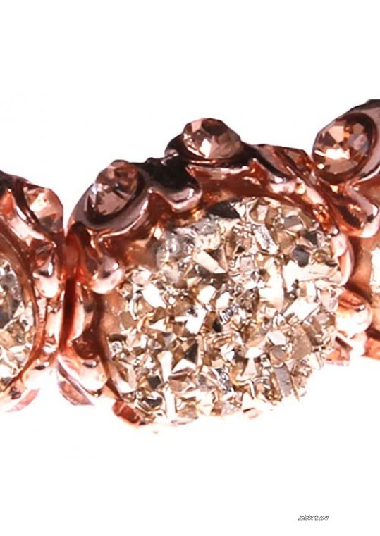 NLCAC Crystal Bracelet Bridal Bangle Bracelet Druzzy Beads Elastic Bracelet for Wedding (rose gold)