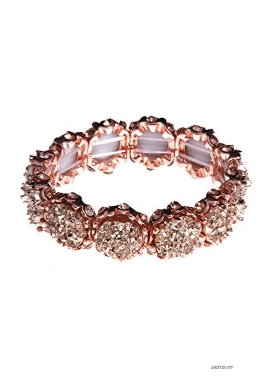 NLCAC Crystal Bracelet Bridal Bangle Bracelet Druzzy Beads Elastic Bracelet for Wedding (rose gold)