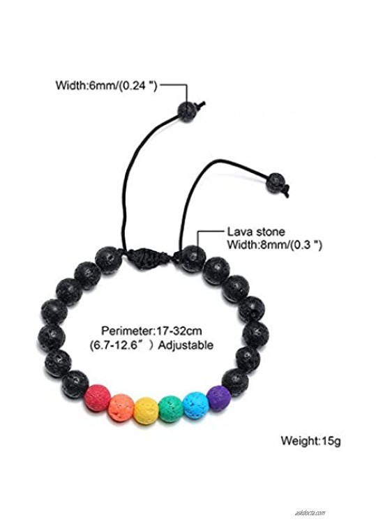 nylry Rainbow Beaded Lava Stone LGBTQ Pride Bead Bracelet for Lesbian & Gay Bracelet Adjustable Enamel Agate Anxiety Bracelets Volcanic Stone Bangle LGBT Jewelry