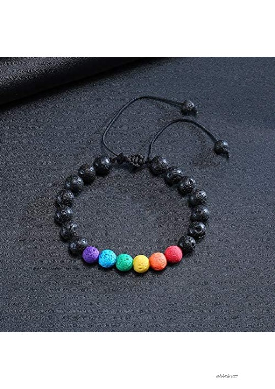nylry Rainbow Beaded Lava Stone LGBTQ Pride Bead Bracelet for Lesbian & Gay Bracelet Adjustable Enamel Agate Anxiety Bracelets Volcanic Stone Bangle LGBT Jewelry