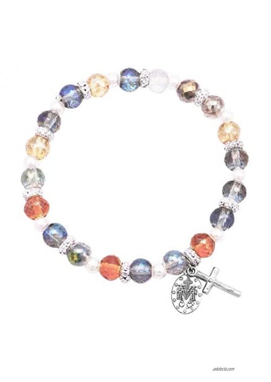 Rosemarie & Jubalee Women's Religious Multi Color Sparkle Bead Stretch Bracelet