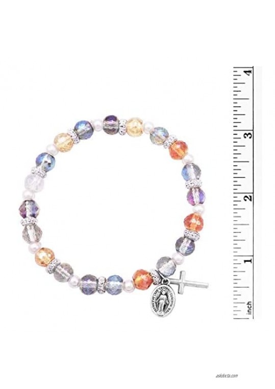 Rosemarie & Jubalee Women's Religious Multi Color Sparkle Bead Stretch Bracelet