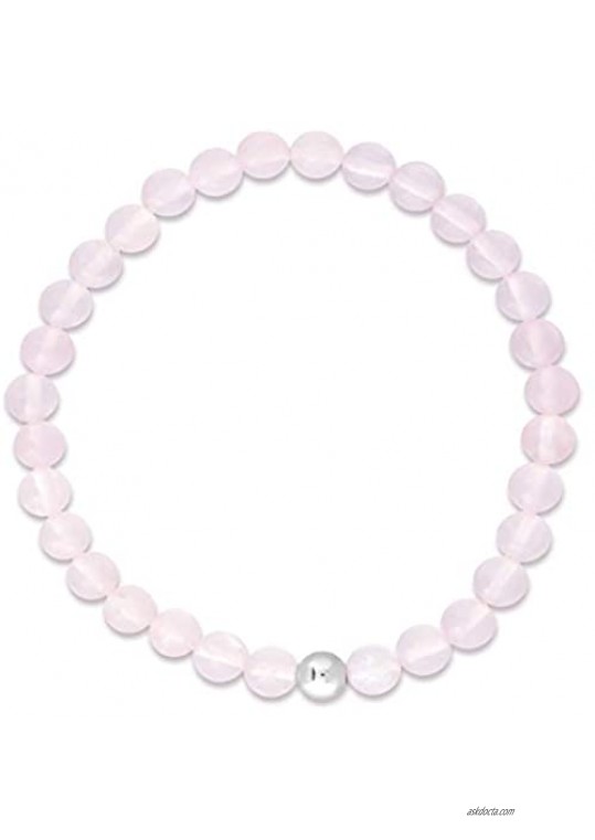 Sea of Ice Precious Gemstone 6mm Round Beads with Sterling Silver Stretchy Beaded Bracelet 7.5 Unisex