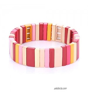 Tile Bracelets Enamel Multicolor Rainbow Tila Bracelet Colorblock Elastic Stretchy Bracelet Rectangle Chevron Bead Stackable Bracelets For Woman Gift