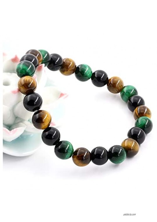 Triple Protection Bracelet - for Protection - Bring Luck and Prosperity - Blue Tiger Eye - Black Obsidian - Yellow Tiger Eye - Gemstone Bracelets(3 Materials)