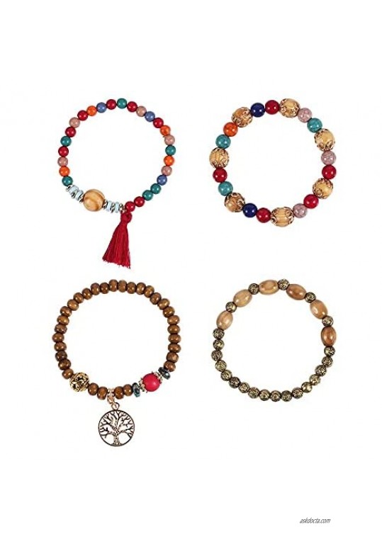 Twinfree 4 Sets Beads Bracelets for Women Bohomia Tassel Bracelet Set Bead Strand Bangle Charm Multilayer Stackable Bracelets…