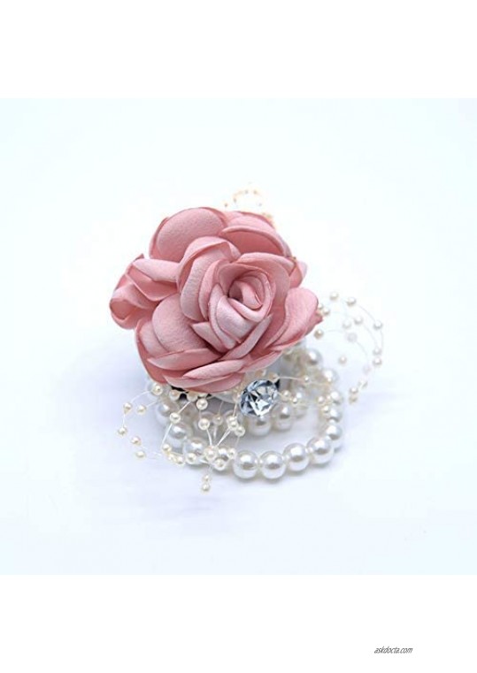 Wedding Wrist Corsage Brooch Set Flower Bead Bracelet Bridesmaid Prom Party JW72 (A)