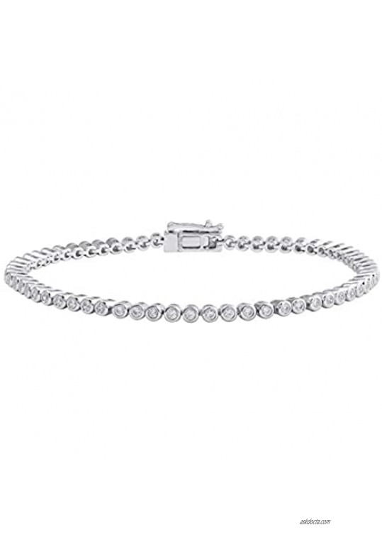 1 Carat (ctw) Bezel Set Round Diamond Ladies Tennis Link Bracelet in 14K Gold (7.5 Inch)