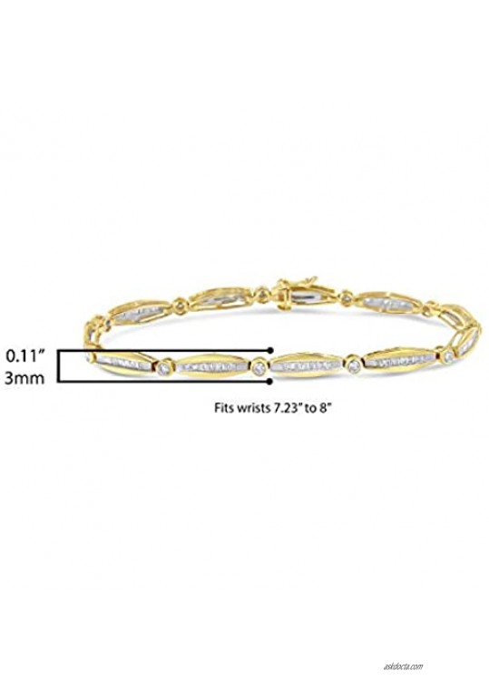 14K Gold Round & Baguette Cut Diamond Bezel and Tapered Link Tennis Bracelet (H-I Color I1 Clarity) - Choice of Metal Color Carat Weight and Length