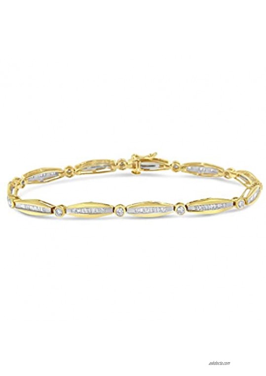 14K Gold Round & Baguette Cut Diamond Bezel and Tapered Link Tennis Bracelet (H-I Color  I1 Clarity) - Choice of Metal Color  Carat Weight  and Length