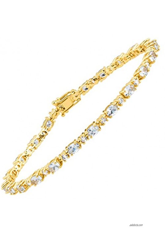 5 7/8 ct Simulated Aquamarine Tennis Bracelet with Cubic Zirconia in 14K Gold-Plated Sterling Silver  7"