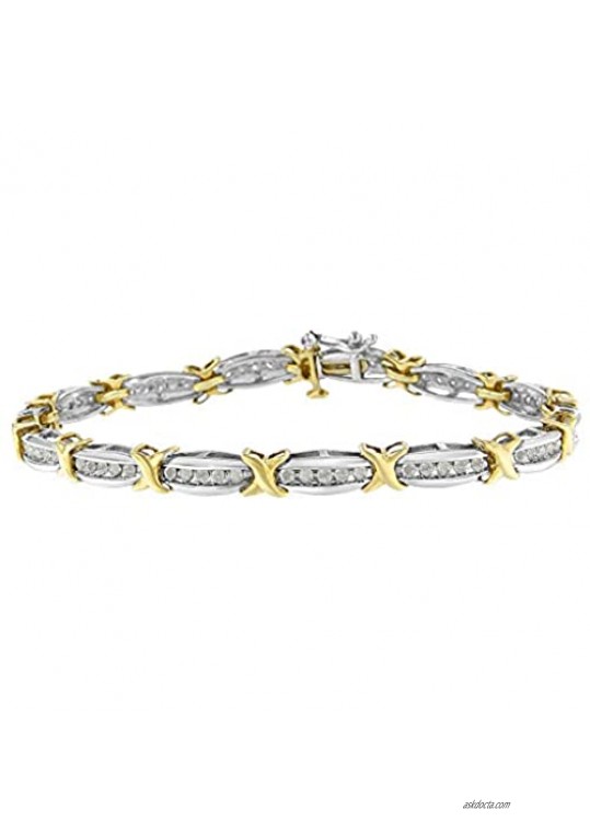 .925 Sterling Silver 1.0 Cttw Diamond Tapered & X-Link 7" Tennis Bracelet (I2-I3 Clarity) - Choice of Metal & Diamond Colors