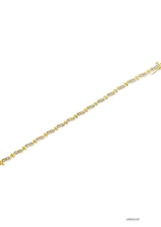 .925 Sterling Silver 1/2 Cttw Diamond Contoured Double Wave Link 7 Tennis Bracelet (I-J Color I3 Clarity) - Choice of Metal Colors