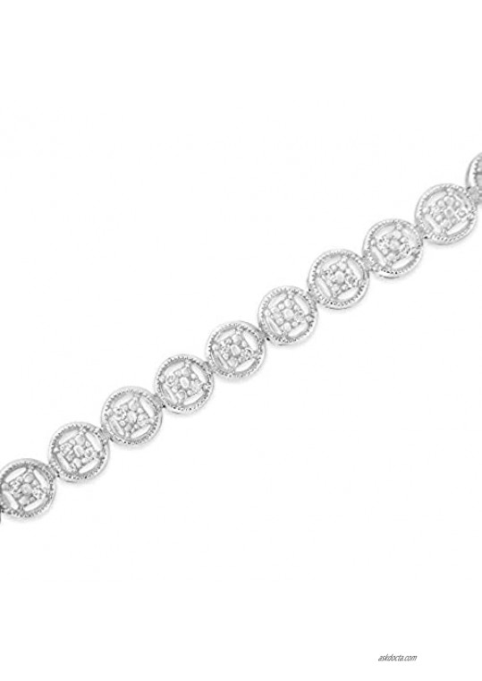 .925 Sterling Silver 1/4 Cttw Diamond 7 Open Circle Wheel Link Tennis Bracelet (I-J Color I2-I3 Clarity) - Choice of Metal Color