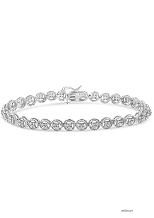 .925 Sterling Silver 1/4 Cttw Diamond 7" Open Circle Wheel Link Tennis Bracelet (I-J Color  I2-I3 Clarity) - Choice of Metal Color