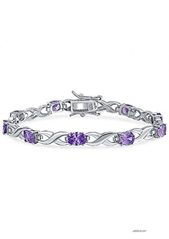 9CT Simulated Blue Sapphire Amethyst Purple Oval AAA CZ Alternating Infinity Tennis Bracelet For Women For Girlfriend .925 Sterling Silver