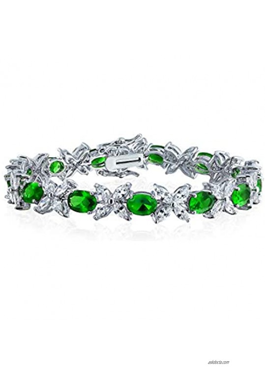 Bling Jewelry Holiday Cubic Zirconia Marquise Star Oval AAA CZ Tennis Bracelet for Women Simulated Gemstone Green Emerald Pink Silver Plated 7.5 Inch