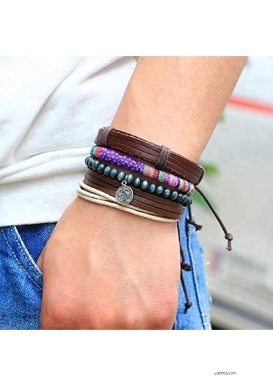 Bohemia Country Nylon & Hemp Ropes Braided Wooden Beads Leather Multilayer Bracelet with metal charm