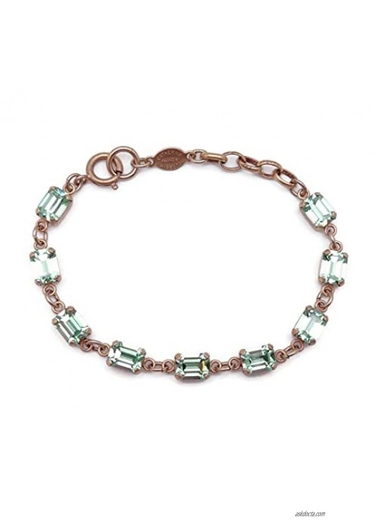Catherine Popesco Seafoam Green Dainty Rectangle Crystal Goldtone Tennis Bracelet Adjustable