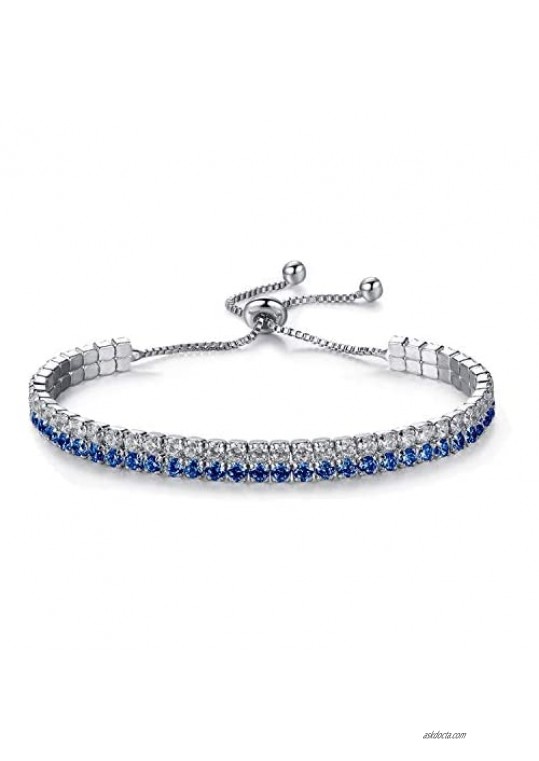 Cubic Zirconia Bracelet Tennis Bracelets for Women Adjustable Sapphire Bracelet Emerald Bracelet CZ Tennis Bracelet Jewelry Gift (A:Blue)