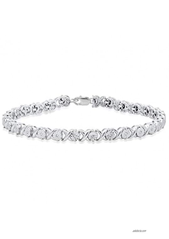 Dazzlingrock Collection 0.11 Carat (ctw) Round White Diamond Ladies"XO" Link Bracelet 1/10 CT  Available in 10K/14K/18K Gold & 925 Sterling Silver