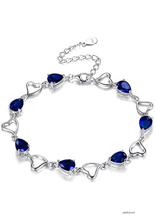 EleQueen 925 Sterling Silver CZ Love Heart of Ocean Teardrop Bridal Tennis Bracelet