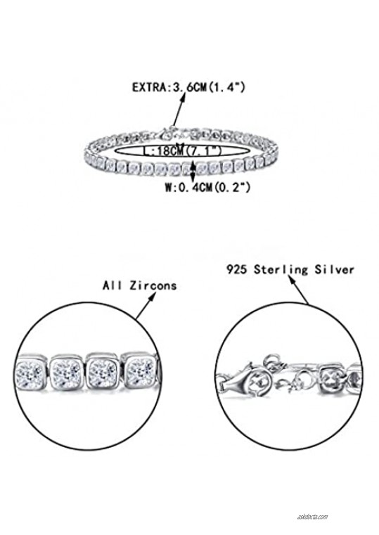 EVER FAITH 925 Sterling Silver CZ Bezel Set Square Cut Tennis Bracelet Chain Clear