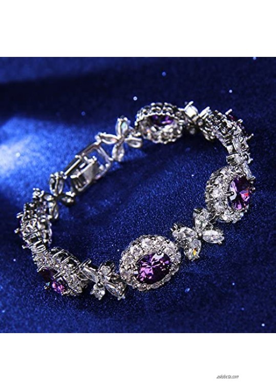 EVER FAITH Silver-Tone CZ Elegant Floral Leaves Water Drop Bride Tennis Bracelet